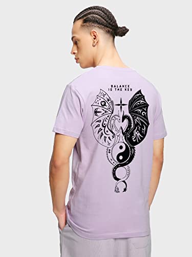 Bewakoof MenS Seek Balance Graphic Print Cotton T-Shirt- Regular Fit, Round Neck, Half Sleeves 580213_Purple_M