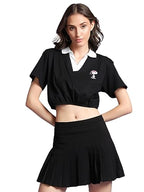 Bewakoof X Official Peanuts Merchandise Womens Snoopy Logo Printed 100% Cotton Polo Short Top - Oversized Fit, Polo Neck, Half 