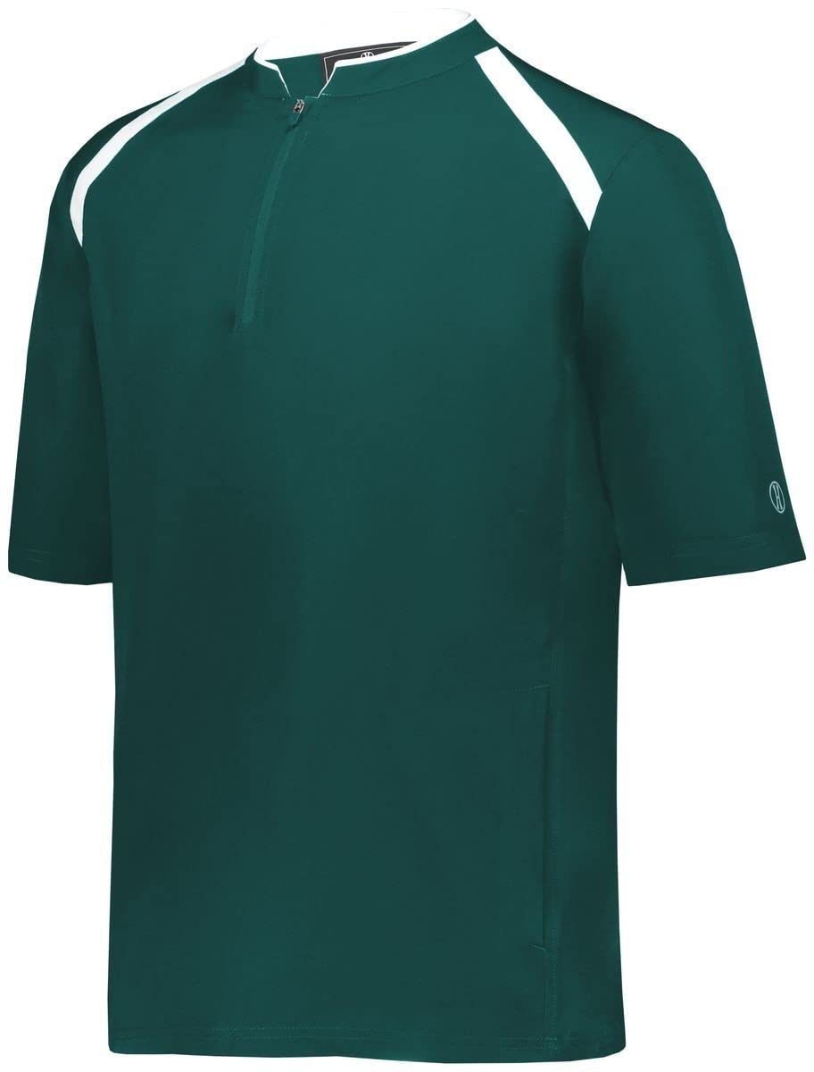 Holloway Mens Standard Clubhouse Short Sleeve Pullover Cage Jacket, Dark Green/White
