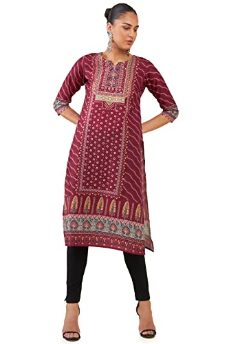 Soch Women Maroon Polyester Printed Kurta(8907715865608_Maroon_X-Large)