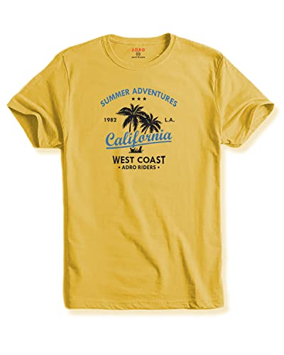 ADRO Summer Adventures California Mens Printed T-Shirt (RNR-M-CLL-LY_Light Yellow_XL)