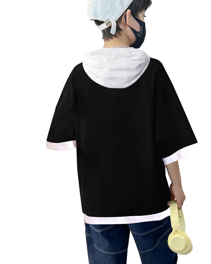 Eyebogler Boys Half Sleeves Loose Fit Cotton T-Shirts Black-White