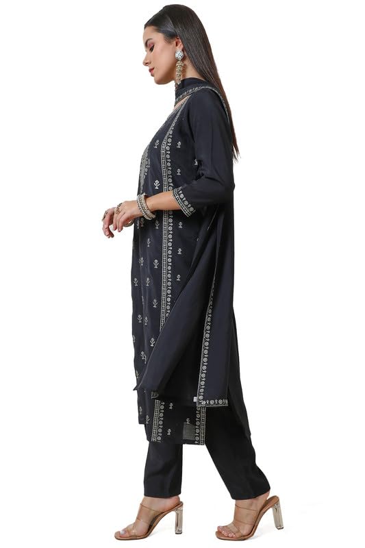 Soch Womens Black Chanderi Blend Sequin Embellished Suit Set