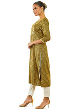 Soch Womens Olive Rayon Kurta with Ethnic Print and Embroidery