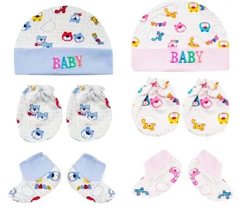 Trivika And Sons Baby Cap, Mittens & Booties Set For Newborn | Soft Cotton Infant Essentials | Unisex Babywear Combo Gift For Ba 0-6