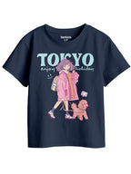 Bon Organik Girls Regular Fit T-Shirt (BON16030_Dark Blue