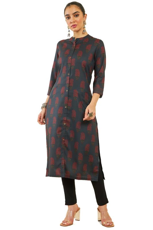 Soch Women Rayon Botanical Print Straight Kurta with Pocket
