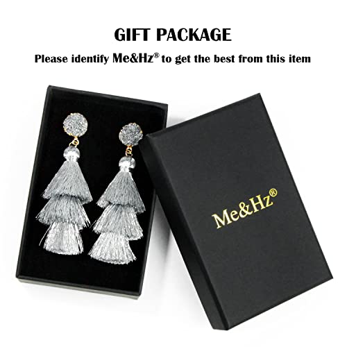 Me&Hz Layered Silver Tassel Earrings for Women Dangling parkling Long Statement Metallic Silver Fringe Earrings Bohemian Birthda