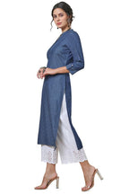 Soch Womens Indigo Mandarin Collar Textured Cotton Blend Kurta