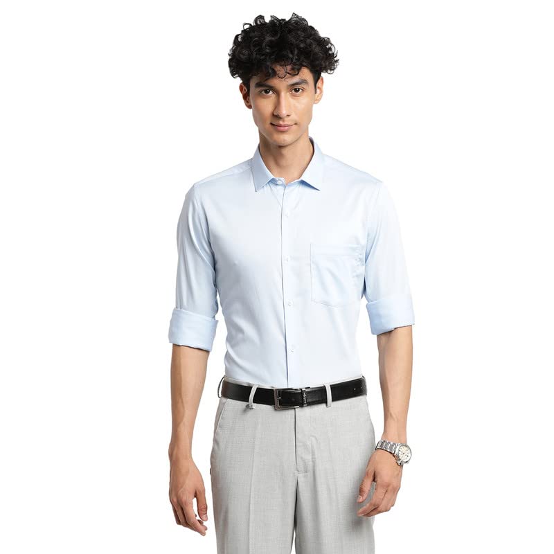 Turtle Men Cotton Solid Slim Fit Ceremonial Shirts LightBlue