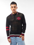 Bewakoof Air 1.0 Official Marvel Merchandise Deadpool Mens Typography Oversized Fit Full Sleeve Polo Neck Cotton Sweater_644526