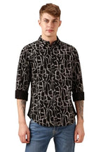 Dennis Lingo Men Black 100% Cotton Full Sleeve Spread Collar Printed Shirts