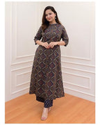 ANNI DESIGNER Womens Cotton Blend Printed Straight Kurta with Palazzo (ABP-Clrs_Blue_X-Large)