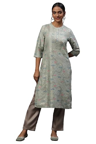 Aurelia WomenS Abstract Printed Straight Kurta | Band Collar Kurta For Women | Abstract Printed Kurta For Women | Beautiful Regu