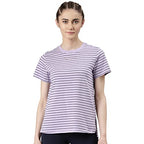 Enamor Womens Striped Relaxed T-Shirt (A3S1_Soft Lilac Stripe Choose Love Graphic L)