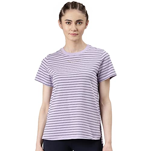 Enamor Womens Striped Relaxed T-Shirt (A3S1_Soft Lilac Stripe Choose Love Graphic L)