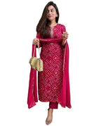 ANNI DESIGNER Womens Rayon Blend Straight Printed Kurta with Pant & Dupatta (TURAE Rani_3XL_Pink_XXX-Large)