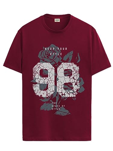 ADRO Graphic Printed T-Shirt for Men - 100% Cotton, Regular Fit, Soft Breathable Fabric. (RN23-M-98-MR_Maroon_XL)