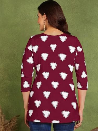 Pinkmint Womens Printed Cotton Blend Short Kurti with 3/4th Sleeve & Notch Neck l Casual & Office Wear Tunic Shirt Kurti