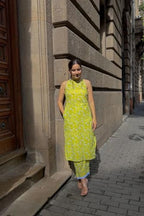 ANNI DESIGNER Womens Rayon Blend Straight Block Printed Kurta with Pant (Lemon-Lime-NW_L_Green_Large)