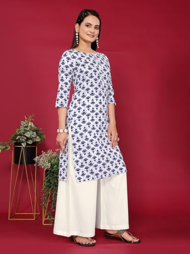Rangita Off White Rayon Straight Printed Knee Length Kurti | Kurta For Women