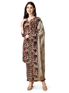 Pratham Blue Kurta Set For Women Cotton Blend Straight Printed Kurta Set For Women With Pant And Dupatta (Pb-6218-S_Maroon)