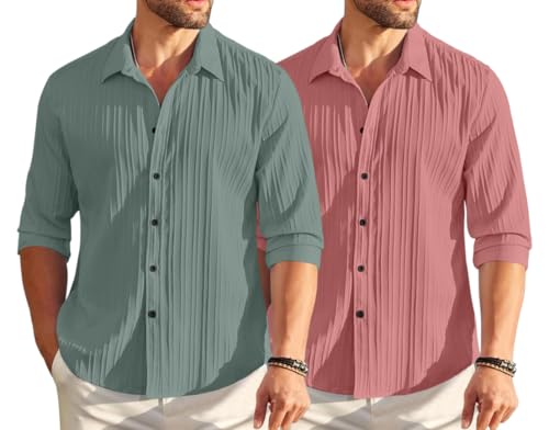 Royalscout MenS Solid Regular Fit Shirt (2_Pop_222_Green & Peach