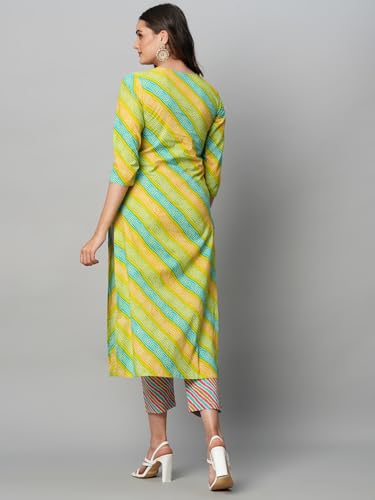 ANNI DESIGNER Womens Cotton Blend Straight Printed Kurta with Pant Set (Sumali Green-NW_XL_Green_X-Large)