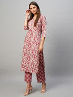ANNI DESIGNER Womens Cotton Blend Straight Printed Kurta with Pant (Soking Pink_S_Pink_Small)