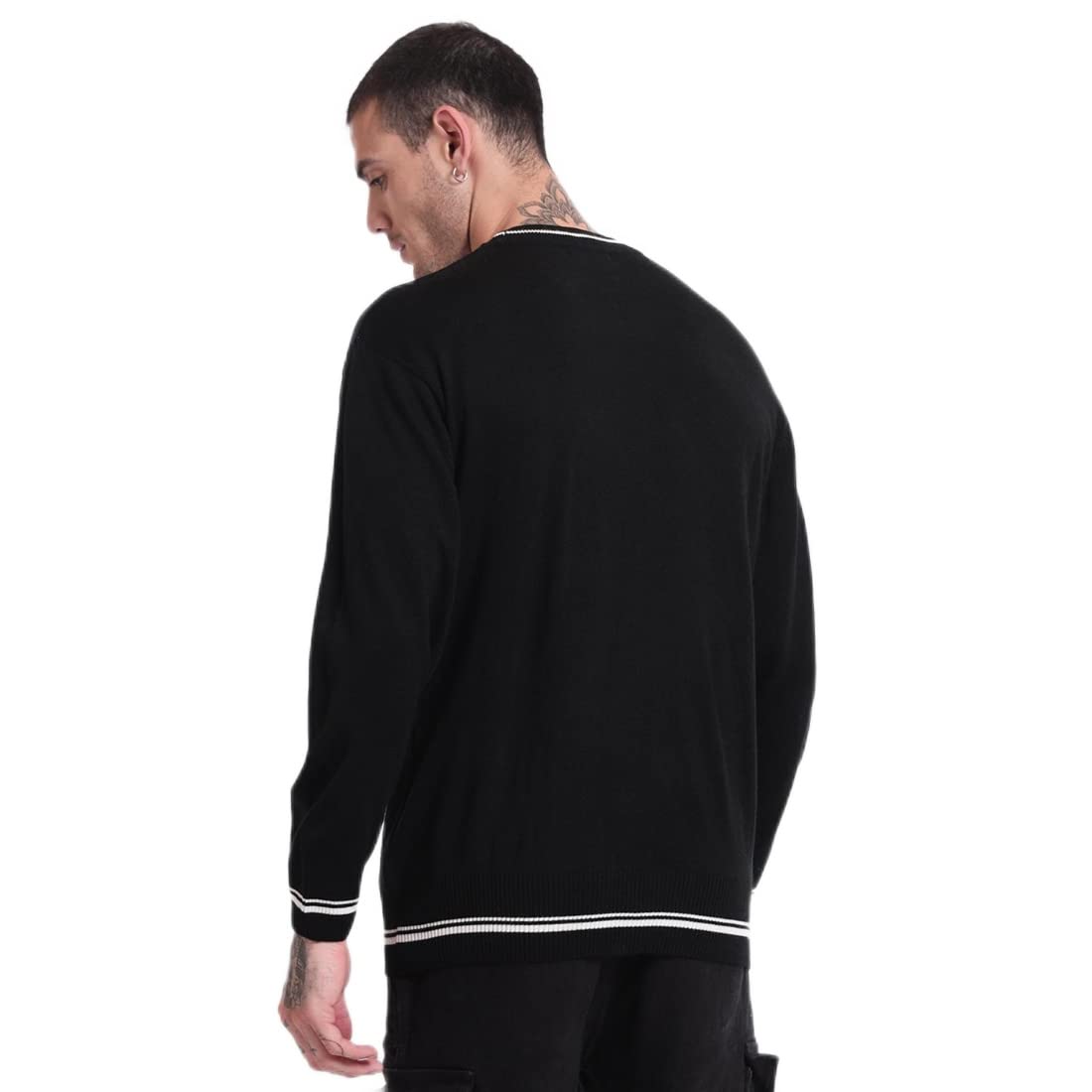 Bewakoof Mens Typography Oversized Fit Full Sleeve Round Neck Acrylic Sweater