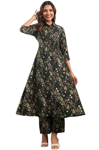 ANNI DESIGNER Womens Rayon Viscose Printed Anarkali Kurta with Pant (Aksel Green_XXL_Green_XX-Large)