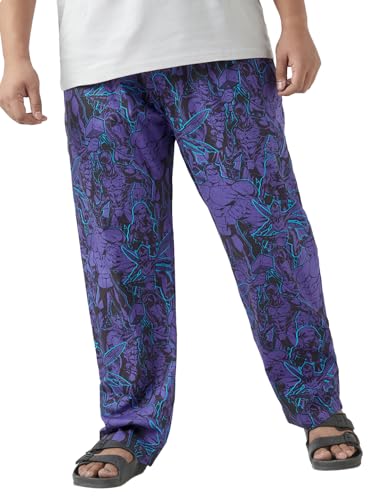 Bewakoof Official Marvel Merchandise Avengers Mens All Over Printed Regular Fit Poplin Plus Size Pyjamas_642221_Blue_5XL