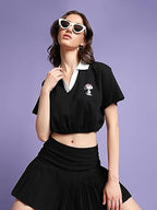 Bewakoof X Official Peanuts Merchandise Womens Snoopy Logo Printed 100% Cotton Polo Short Top - Oversized Fit, Polo Neck, Half