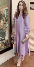 ANNI DESIGNER Womens Rayon Viscose Solid Straight Kurta with Pant & Dupatta (Mawra Purple_M_Purple_Medium)