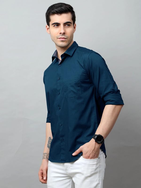 Tee Projekt Cotton Shirt for Men ll Front Pocket Shirt ll Stylish Long Sleeve Shirt ll Soild Regular Fit (Pack of 2) Teal-Grey
