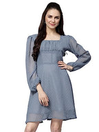 LookMark Womens Georgette Butti Fit and Flare Midi A-line One Piece Western Dress in Grey Color(SD648-L)