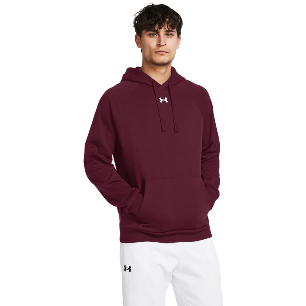 Under Armour Men's Rival Fleece Hoodie, (609) Maroon / / White, X-Large