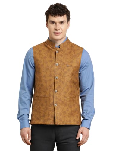 Turtle Men Brown Polycotton Printed Party Nehru Jacket