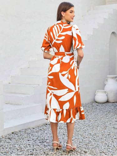 GRECIILOOKS Rayon Fit and Flare Below The Knee One Piece Maxi Bodycon Dresses Midi Dress for Women (GL-WD1214_Orange