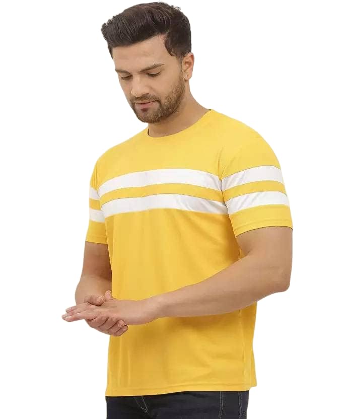 Lookmark MenS Combo Cotton Blend Sky Blue & Yellow Color Printed Striped Polo Tshirt(Mt04-Mt07)
