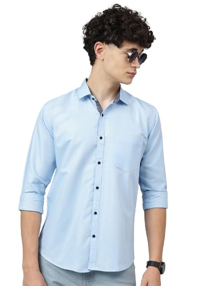LookMark Mens Trendy Cotton Spread Collar Full Sleeve Solid Shirt ||Plain Shirt for Men||AZ-LM-P1-SHIRT 07-XL Sky Blue