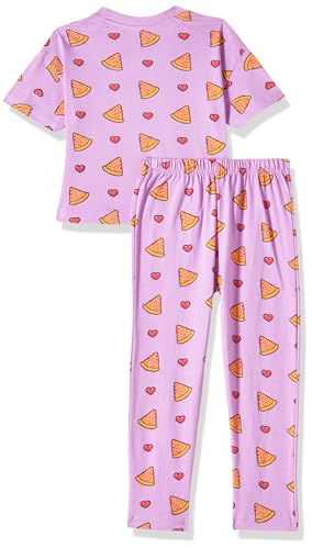 T2F Girls Cotton Printed Oversized Fit Crop Top and Pant Pajama Set Lavender