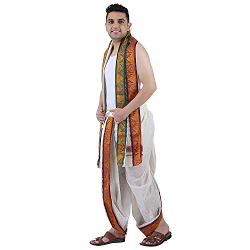 Prakasam Cotton MenS Panchakacham Dhoti Towel Set With Pocket