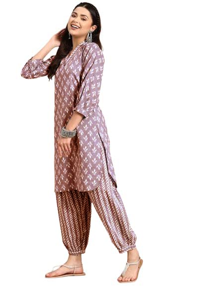 LookMark Womens Trendy Printed Cotton Blend Straight Kurta and Afghani Pant Set Perfect For Casual and Office Wear (AZ-LM-OG-KS