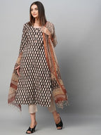 ANNI DESIGNER Womens Cotton Blend Straight Printed Kurta with Pant & Dupatta (Nayantara Black-NSW_S_Black_Small)
