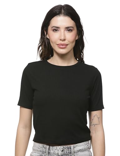FYLTR Womens Regular Fit T Shirt (FYLSS25WKT-1010_Onyx Black