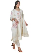 Soch Womens Cream Notched Neck Silk Blend Embroidered Suit Set