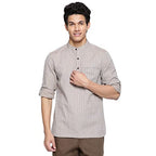 Fabindia Men Grey Cotton Slim Fit Striped Mid Placket Shirt (210695101