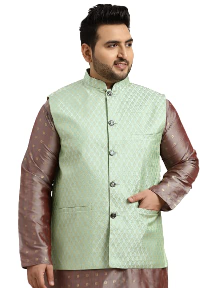 SOJANYA Plus (Since 1958), Mens Jacquard Silk Pista Green Self Design ONLY Nehrujacket-46