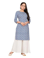 Rangita Blue Rayon Straight Printed Knee Length Kurti | Kurta For Women_M